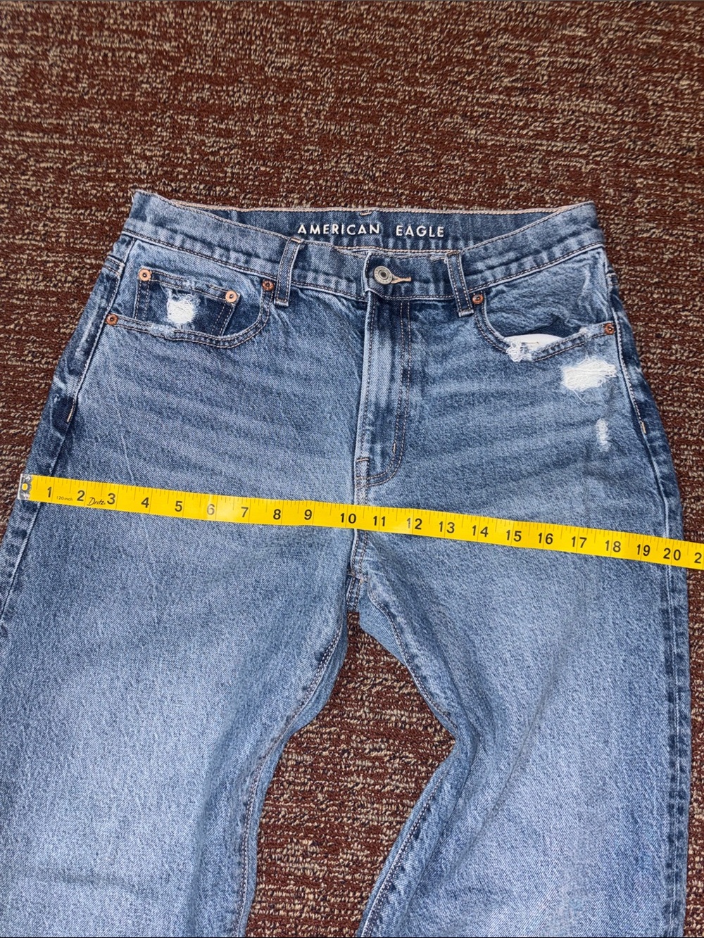 American Eagle stovepipe jeans wide leg mid rise medium wash distressed size 6 - Picture 13 of 15
